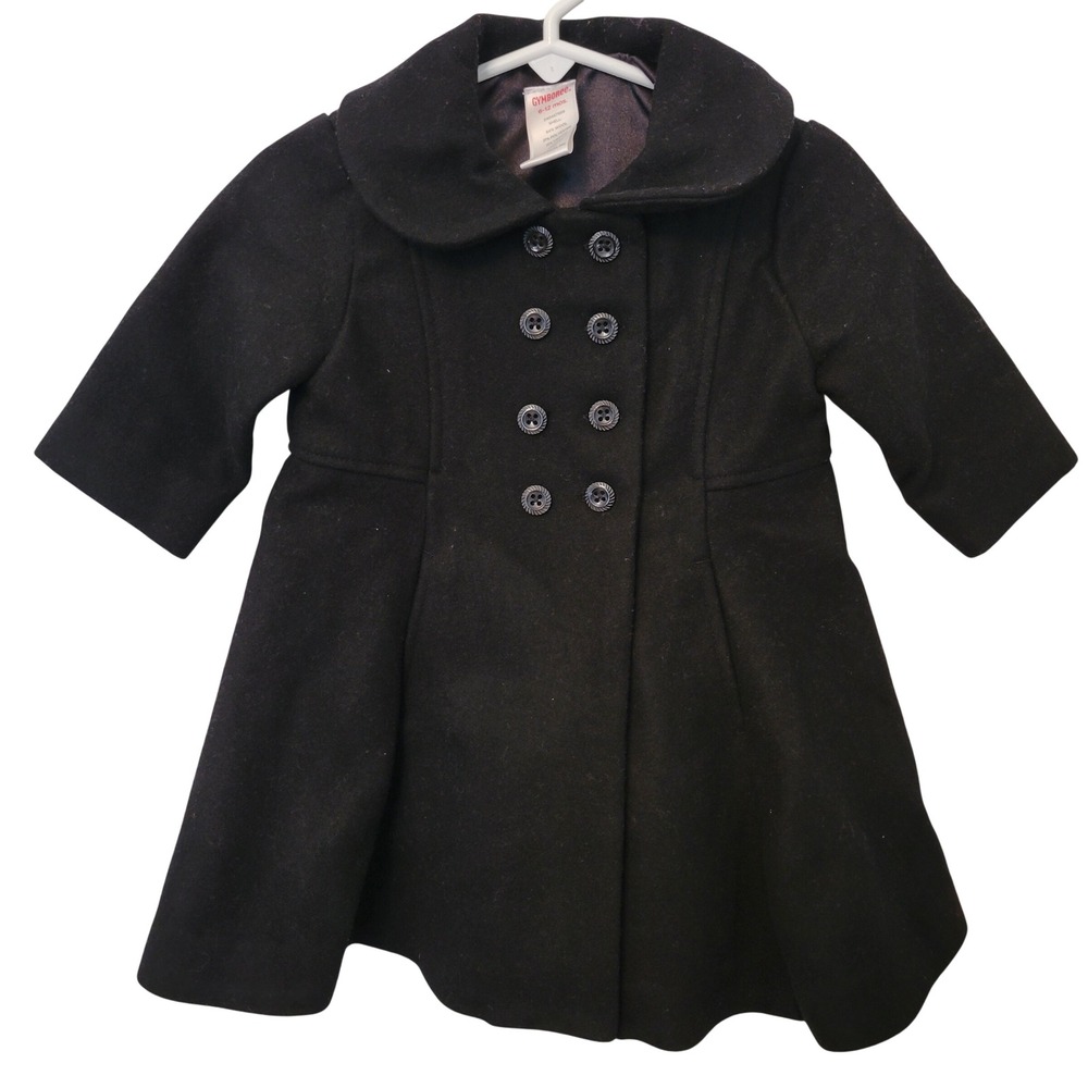 Gymboree 6-12M Pea Coat Black Wool Blend Double Breasted Peter Pan Collar Y2K